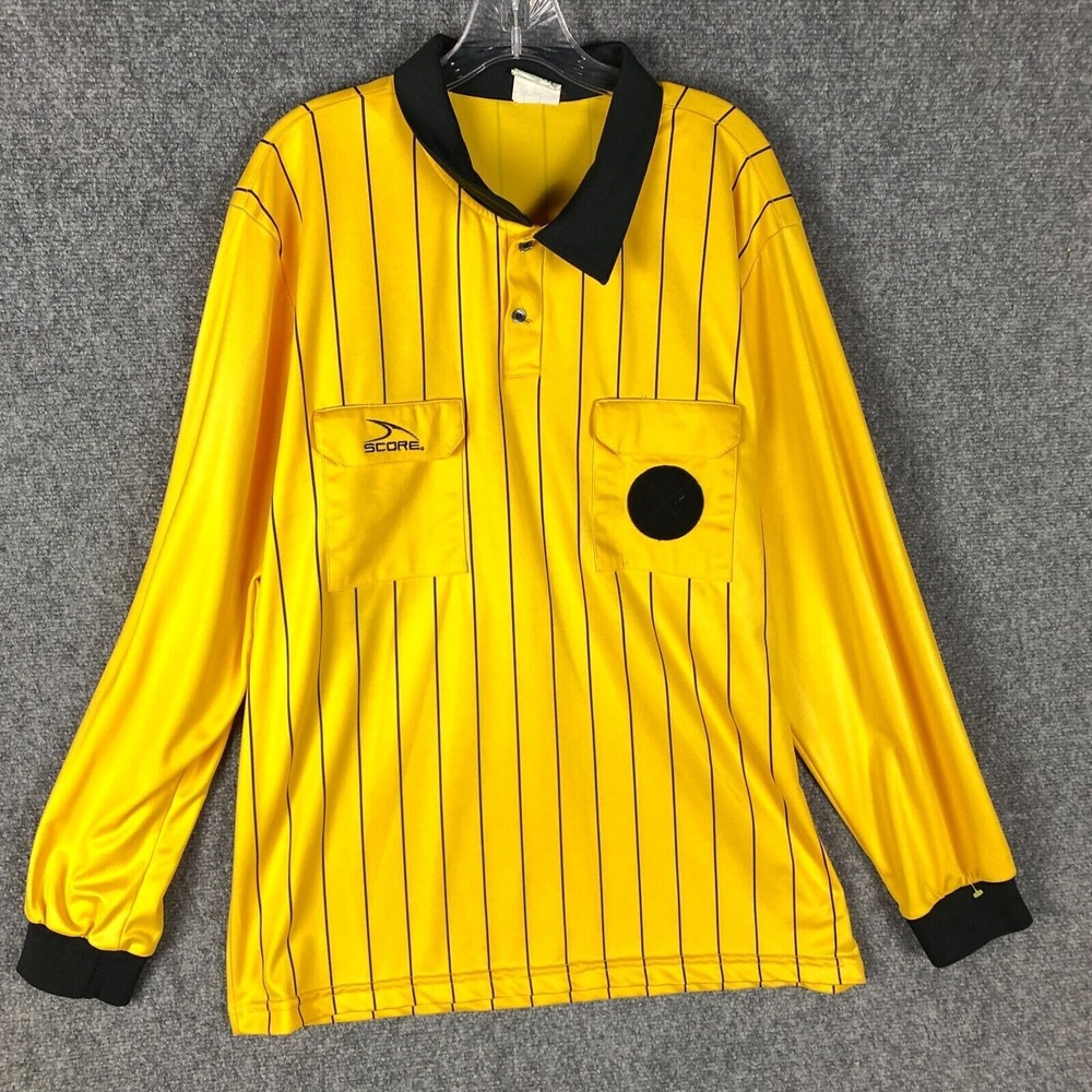Score Polo Shirt Men's XL Long Sleeve 100% Polyester Yellow‎ Adults Striped